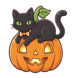 Black cat with bow tie on jack-o’-lantern eyes Han Dian Fried Shallot Minced Chicken Rice 油蔥雞肉飯 plate with signature sauce.